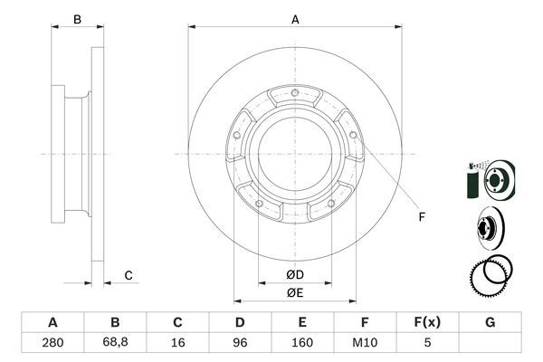 BOSCH 0986479401 Brake Disc Rear Solid Fits Ford Transit Transit Tourneo