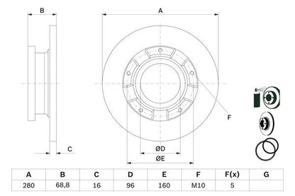 BOSCH 0986479401 Brake Disc Rear Solid Fits Ford Transit Transit Tourneo