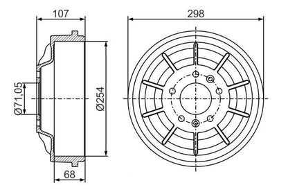 BOSCH 0986477300 Brake Drum Rear 298mm Outer Diameter Fits Citroën Fiat Peugeot