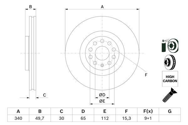 BOSCH 0986479C90 Brake Disc Front Vented 340mm Ø Fits Audi Cupra Seat Skoda VW