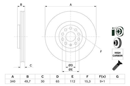 BOSCH 0986479C90 Brake Disc Front Vented 340mm Ø Fits Audi Cupra Seat Skoda VW