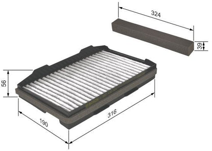 BOSCH 1987432401 Cabin Air Filter 328mm Length Activated Carbon Fits Saab 9-5