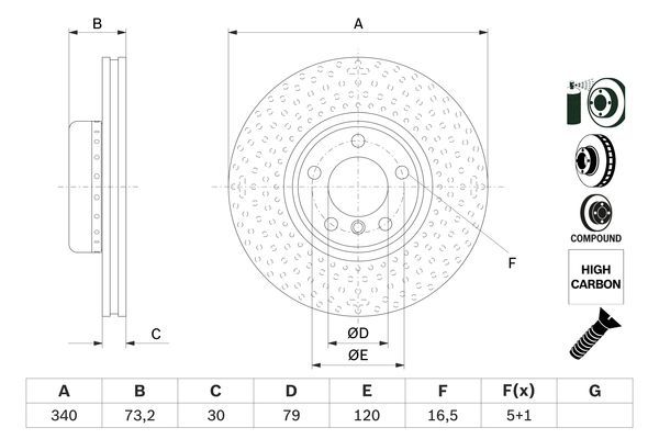 BOSCH 0986479E11 Brake Disc Front Fits BMW 1 Series 2 Series 3 Series 4 Series