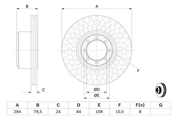 BOSCH 0986479640 Brake Disc Rear Vented 294mm Ø Fits Iveco Daily Daily Citys