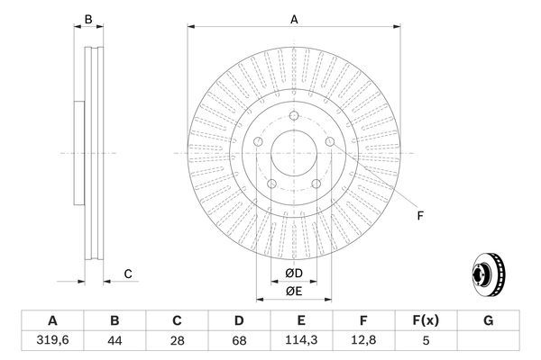 BOSCH 0986479679 Brake Disc Front Fits Qashqai/Qashqai+2 Renault Koleos