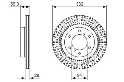 BOSCH 0986479782 Brake Disc Front Vented 332mm Ø Fits Mitsubishi Pajero/Shogun
