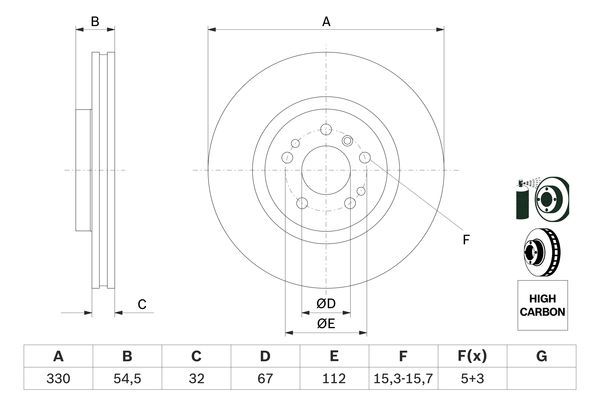 BOSCH 0986479269 Brake Disc Front Vented Fits Mercedes-Benz M-Class R-Class