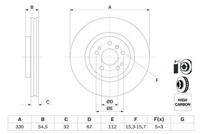BOSCH 0986479269 Brake Disc Front Vented Fits Mercedes-Benz M-Class R-Class