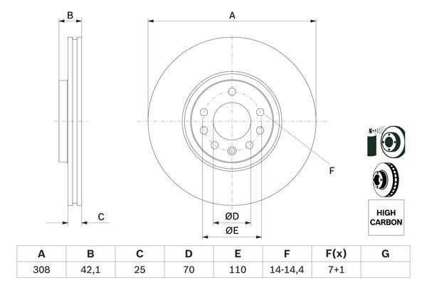 BOSCH 0986479113 Brake Disc Front Vented 308mm Outer Ø Fits Opel Saab Vauxhall
