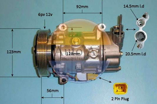 AUTO AIR 14-1124 Air Conditioning Compressor A/C Air Con Replacement Fits Mini