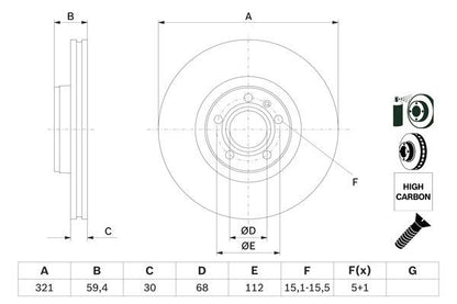 BOSCH 0986479300 Brake Disc Front Vented 321mm Outer Ø For Audi A6 A6 Allroad A8