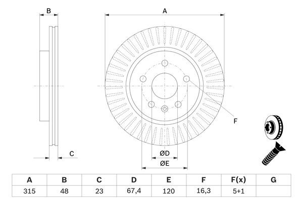BOSCH 0986479514 Brake Disc Rear Vented Fits Chevrolet Opel Saab Vauxhall