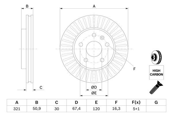 BOSCH 0986479544 Brake Disc Front Vented Fits Chevrolet Opel Saab Vauxhall