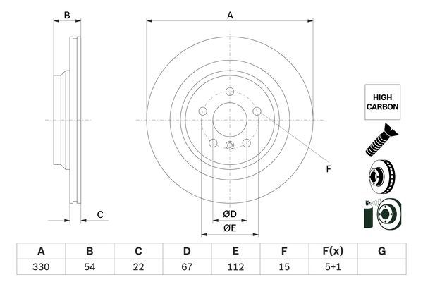 BOSCH 0986479E97 Brake Disc Rear Vented 330mm Ø Fits Mercedes-Benz GLE M-Class
