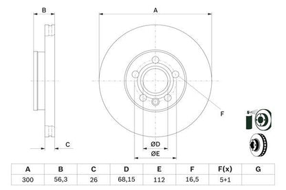 BOSCH 0986479037 Brake Disc Front Vented 300mm Outer Ø Fits Ford Seat VW