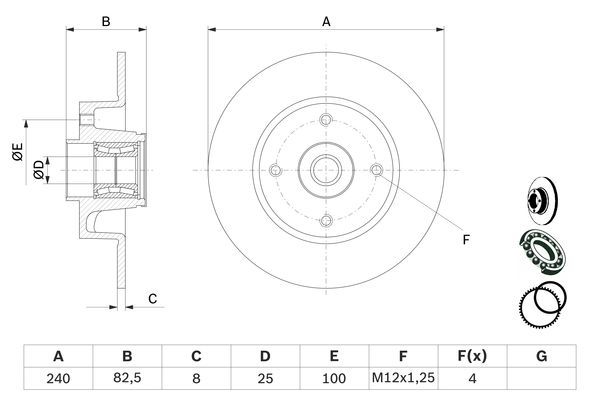 BOSCH 0986479278 Brake Disc Rear Solid 240mm Outer Diameter Fits Renault