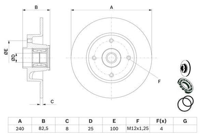 BOSCH 0986479278 Brake Disc Rear Solid 240mm Outer Diameter Fits Renault