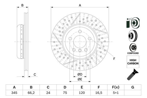 BOSCH 0986479E15 Brake Disc Rear Slotted/Perforated Fits BMW 3 Series 4 Series