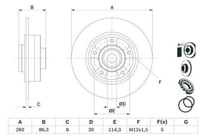 BOSCH 0986479E78 Brake Disc Rear Solid 260mm Outer Ø Fits Renault Megane