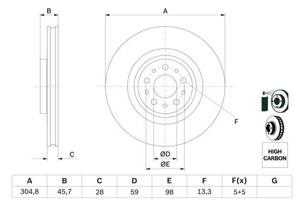 BOSCH 0986479736 Brake Disc Front Fits Fiat 500L Doblo Opel Combo Vauxhall Combo