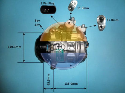 AUTO AIR 14-9678 Air Conditioning Compressor A/C Air Con Replacement 12V Voltage