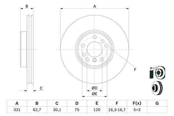BOSCH 0986478974 Brake Disc Front Vented Internally Vented Fits BMW X3 X5