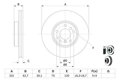 BOSCH 0986478974 Brake Disc Front Vented Internally Vented Fits BMW X3 X5