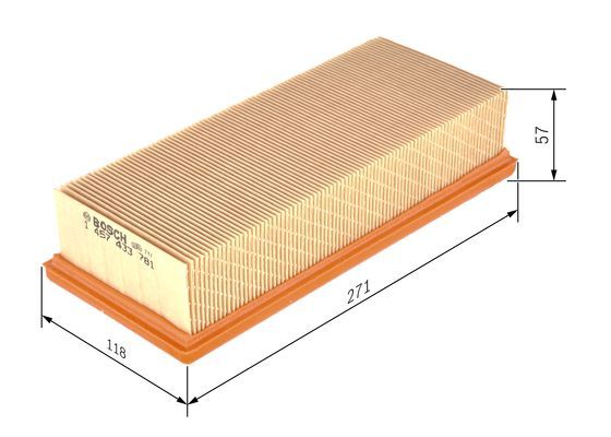 BOSCH 1457433781 Air Filter 271mm Length Insert Fits Honda Land Rover MG Rover