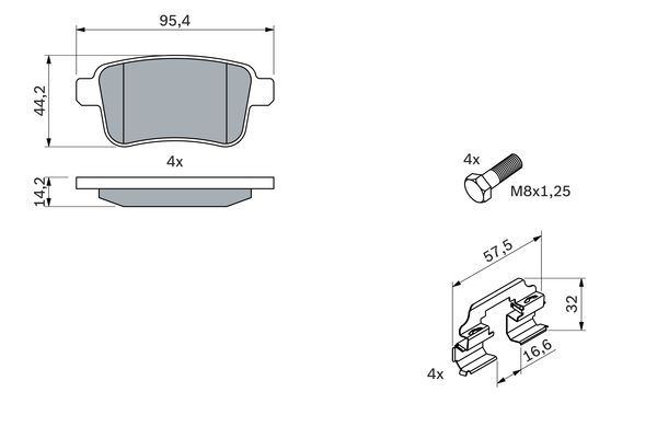 BOSCH 0986494331 Brake Pad Set For Disc Brake Rear 14.2mm Thickness Fits Renault