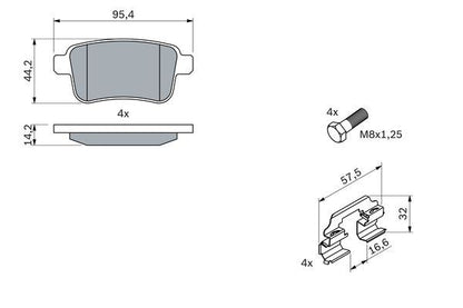 BOSCH 0986494331 Brake Pad Set For Disc Brake Rear 14.2mm Thickness Fits Renault