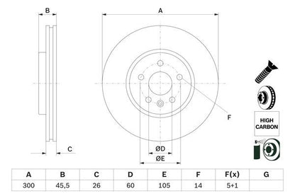 BOSCH 0986479D93 Brake Disc Front Vented 300mm Outer Diameter Fits Opel Astra