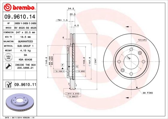 2x BREMBO 09.9610.11 Brake Disc Front Internally Vented Fits Citroen Peugeot