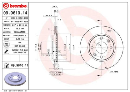 2x BREMBO 09.9610.11 Brake Disc Front Internally Vented Fits Citroen Peugeot