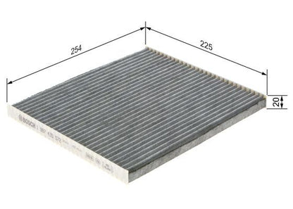 BOSCH 1987435572 Cabin Air Filter 225mm Length Activated Carbon Fits Hyundai Kia
