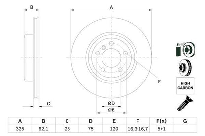BOSCH 0986479348 Brake Disc Front Vented 325mm Outer Diameter Fits BMW X3