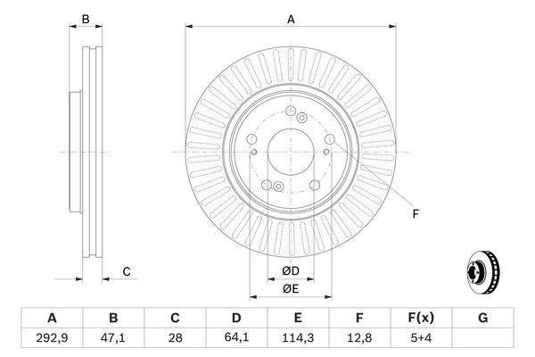 BOSCH 0986479456 Brake Disc Front Vented 293mm Outer Diameter Fits Honda CR-V