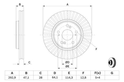 BOSCH 0986479456 Brake Disc Front Vented 293mm Outer Diameter Fits Honda CR-V