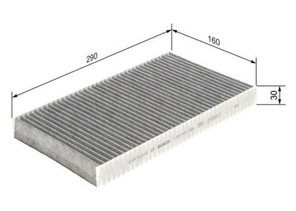 BOSCH 1987431459 Cabin Air Filter 290mm Length Activated Carbon Fits Iveco Daily