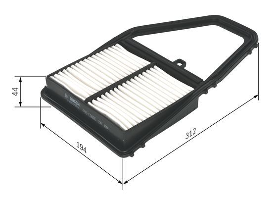 BOSCH 1987429176 Air Filter 312mm Length Insert 43.5mm Height Fits Honda Civic