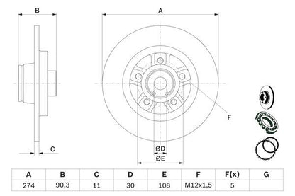BOSCH 0986479015 Brake Disc Rear Solid 274mm Outer Ø Fits Mercedes-Benz Renault