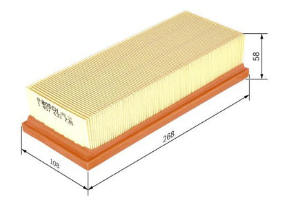 BOSCH 1457433736 Air Filter 268mm Length Insert 57.6mm Height Fits MG Rover
