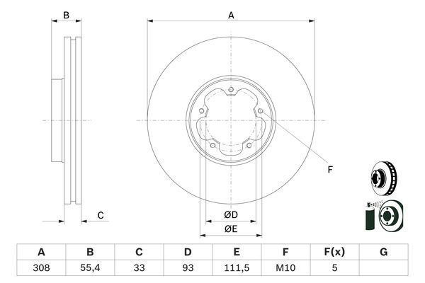 BOSCH 0986479D40 Brake Disc Front Vented 308mm Ø Fits Transit Transit Custom