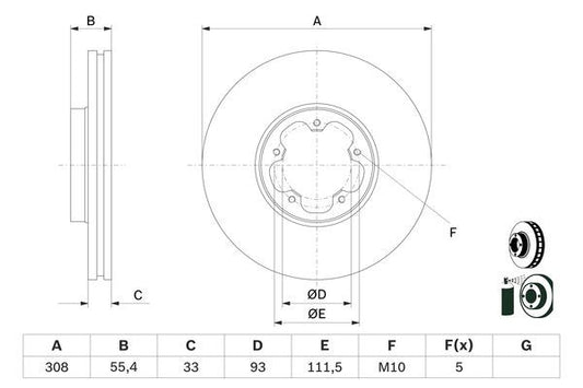 BOSCH 0986479D40 Brake Disc Front Vented 308mm Ø Fits Transit Transit Custom