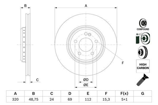 BOSCH 0986479G39 Brake Disc Rear Fits Mercedes-Benz C-Class CLS E-Class GLC