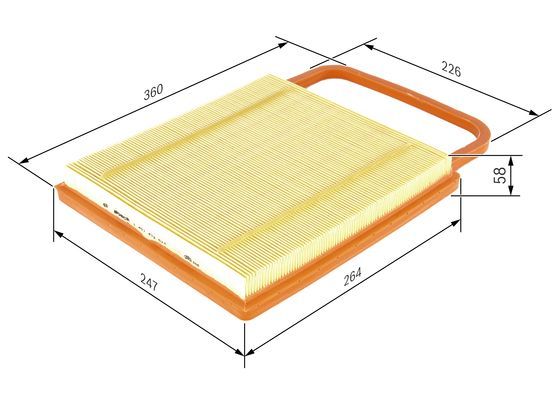BOSCH 1457433574 Air Filter 359.5mm Length Insert Fits Skoda Fabia VW Polo