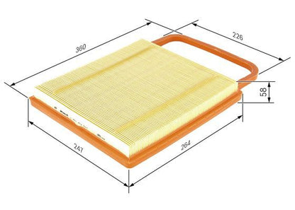 BOSCH 1457433574 Air Filter 359.5mm Length Insert Fits Skoda Fabia VW Polo