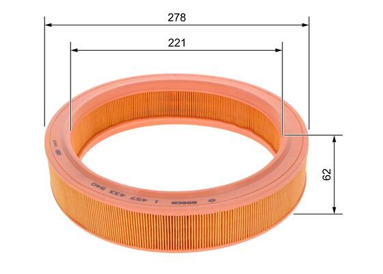 BOSCH 1457433540 Air Filter 278mm Outer Ø Insert 61.5mm Height For Seat Skoda VW