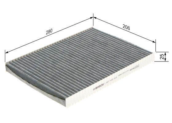 BOSCH 1987432312 Cabin Air Filter 280mm Activated Carbon Fits Audi Seat Skoda VW