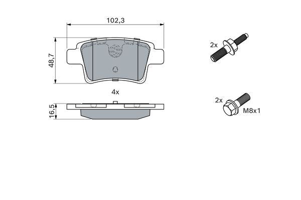 BOSCH 0986494199 Brake Pad Set For Disc Brake Rear 16.5mm Thickness Fits Citroën