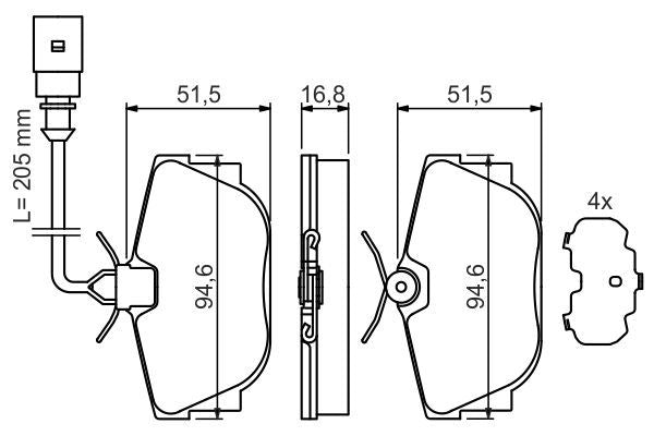 BOSCH 0986494051 Brake Pad Set For Disc Brake Rear 16.5mm Thickness Fits VW